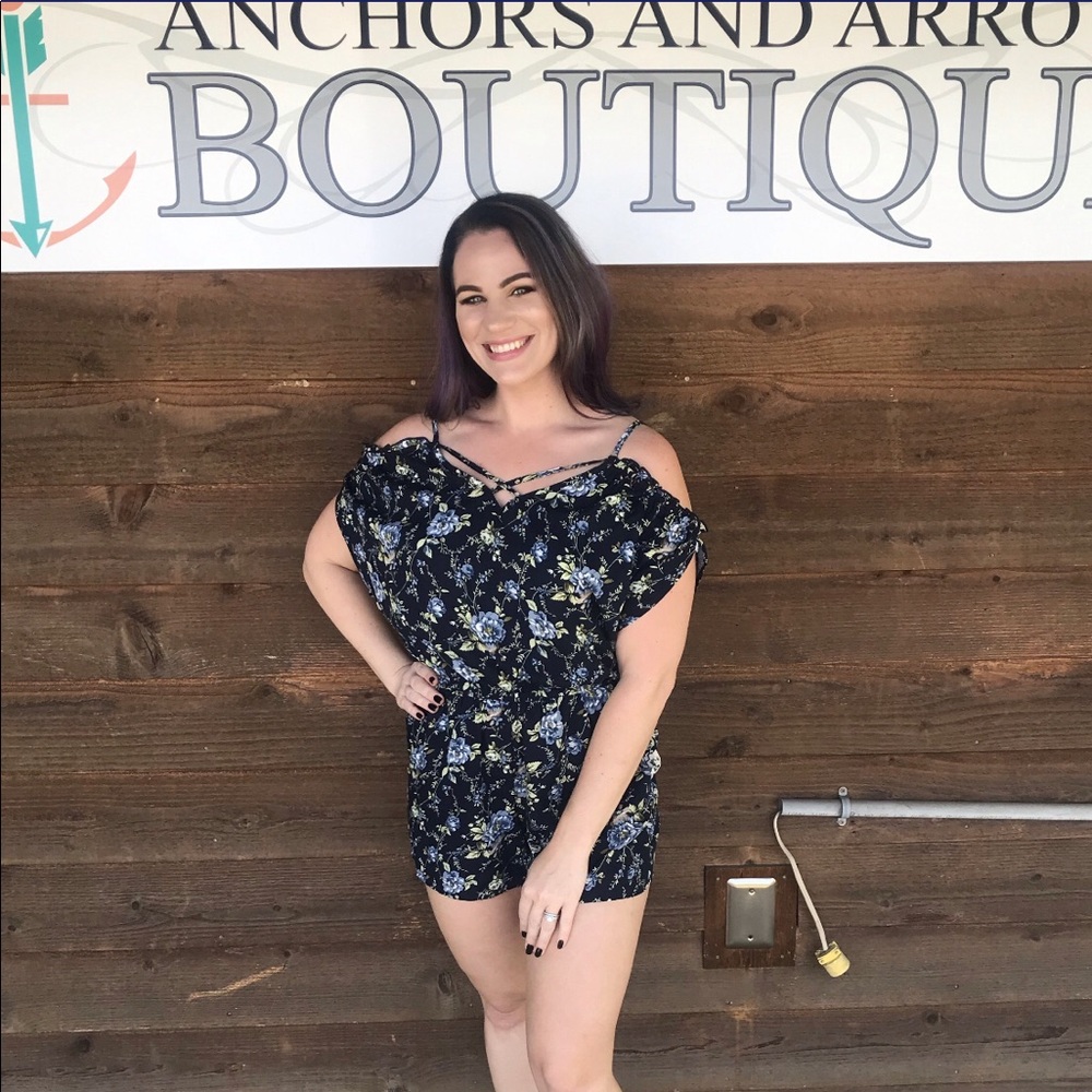 Navy Floral Winged Romper